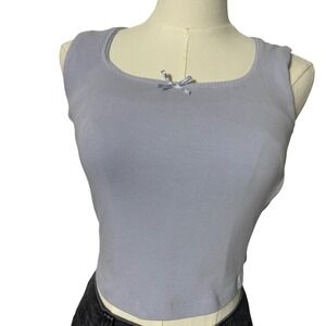 Zara Periwinkle Blue Ribbed Tank Top with Front Bow Coquette Aesthetic Small